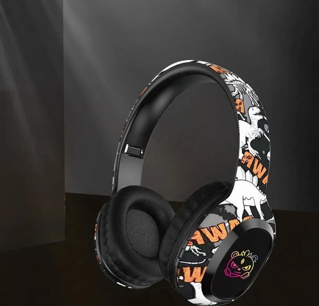 Bluetooth slúchadlá cez uši s FM rádiom a LED svetlami