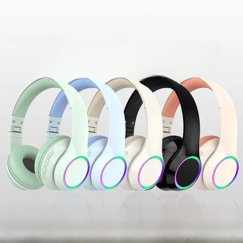 Bezdrôtové Bluetooth slúchadlá cez uši s LED osvetlením a mikrofónom