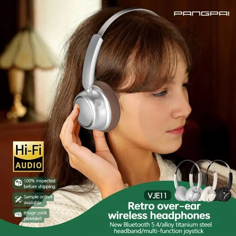 Retro bezdrôtové slúchadlá s Bluetooth, kovovým čelenkom a dlhou výdržou