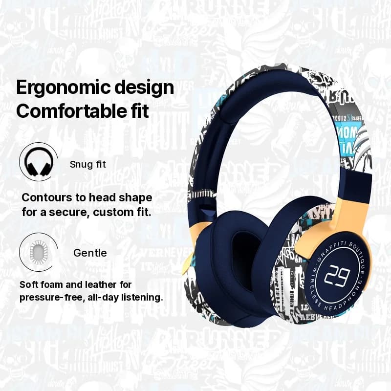 Bezdrôtové Bluetooth slúchadlá cez uši s FM rádiom a hlbokými basmi