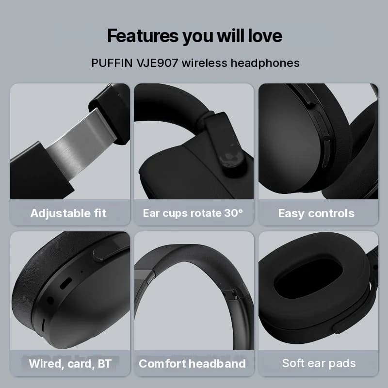 Bezdrôtové slúchadlá cez uši Bluetooth s tromi režimami EQ a mikrofónom