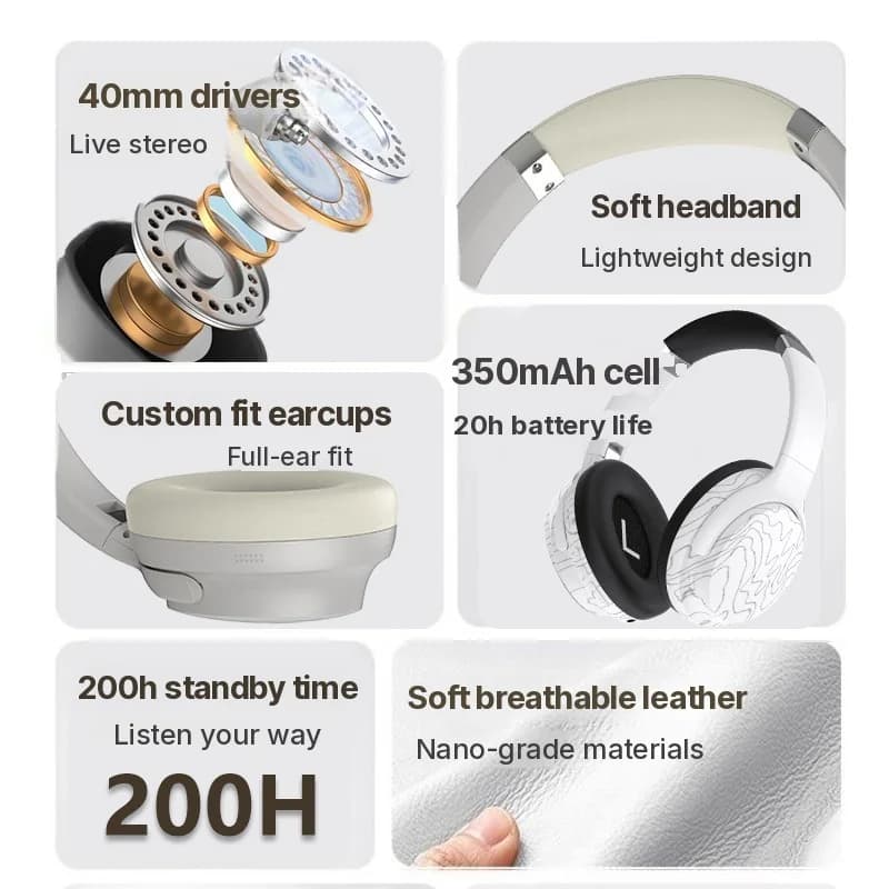 Bezdrôtové Bluetooth slúchadlá cez uši s Multi-EQ a dlhou výdržou batérie