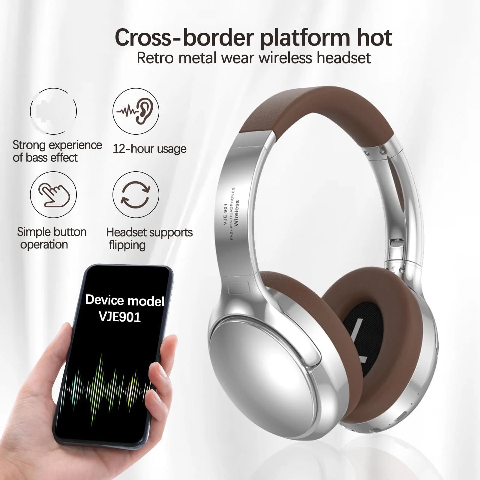 Retro bezdrôtové Bluetooth slúchadlá so stereom