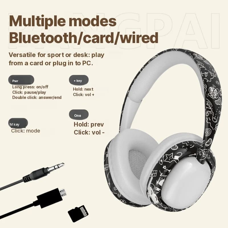 Slúchadlá cez uši Bluetooth s hlbokými basmi a bezdrôtovým pripojením