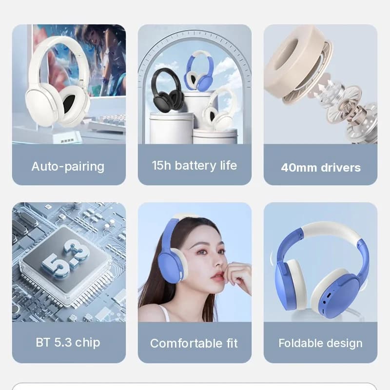 Bezdrôtové Bluetooth slúchadlá cez uši s dlhou výdržou batérie