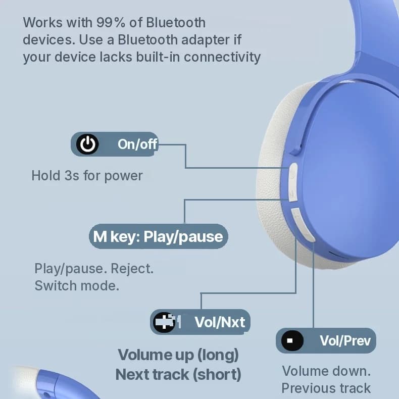 Bezdrôtové Bluetooth slúchadlá cez uši s dlhou výdržou batérie
