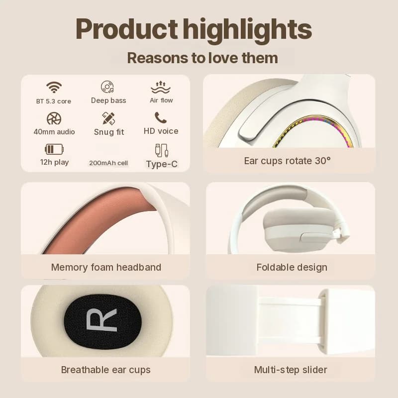 RGB herné slúchadlá bezdrôtové Bluetooth cez uši stereo headset