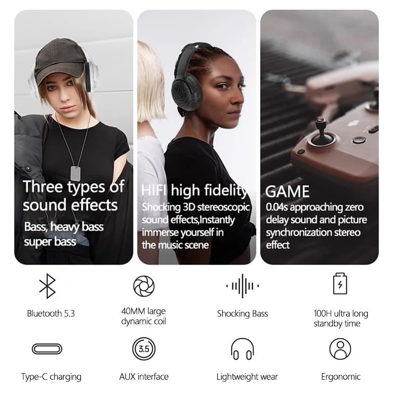 Bezdrôtové náhlavné Bluetooth slúchadlá s FM rádiom a redukciou šumu
